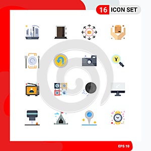 16 User Interface Flat Color Pack of modern Signs and Symbols of box, insurance, construction, hands, shopping