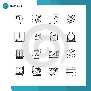16 User Interface Outline Pack of modern Signs and Symbols of laptop, location, mobile, coordinates, target