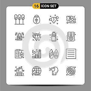 16 User Interface Outline Pack of modern Signs and Symbols of love, heart, break, sleep, pillow