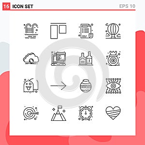 16 User Interface Outline Pack of modern Signs and Symbols of sync, cloud, medical, sky, cloud