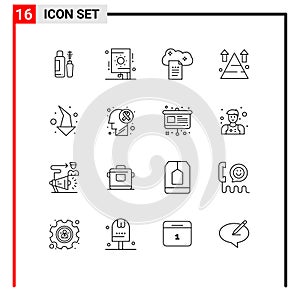 16 User Interface Outline Pack of modern Signs and Symbols of top, arrow, cloud reporting, land, sky docs