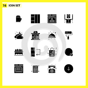 16 User Interface Solid Glyph Pack of modern Signs and Symbols of moon, cloud, web, security, criminal