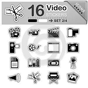 16 Video, Film and Movie Icons - Stickers - Symbols