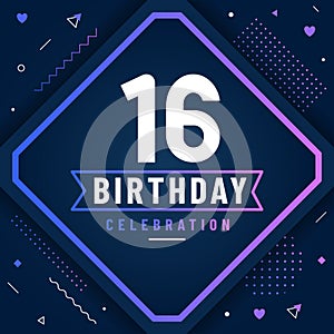 16 years birthday greetings card, 16 birthday celebration background free vector
