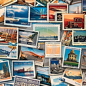 1676 Retro Vintage Postcards: A retro and vintage-inspired background featuring retro vintage postcards with classic illustratio