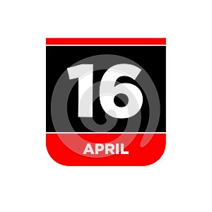 16th April calendar page icon. 16 Apr day