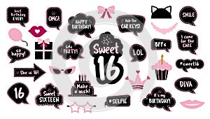 16th birthday photobooth props set for sixteen