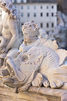 16th century Fountain of Neptune Fontana del Nettuno located in Piazza Navona, Rome, Italy