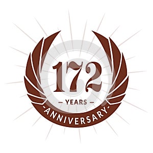 172 years anniversary design template. Elegant anniversary logo design. 172 years logo.