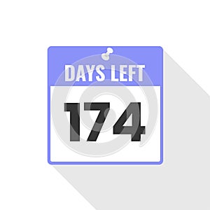 174 Days Left Countdown sales icon. 174 days left to go Promotional banner