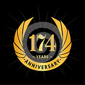 174 years anniversary design template. Elegant anniversary logo design. 174 years logo.