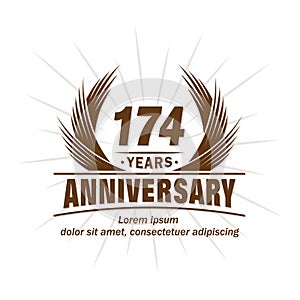 174 years anniversary. Elegant anniversary design. 174th years logo.