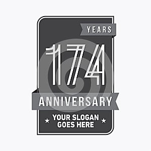 174 years celebrating anniversary design template. 174th logo. Vector and illustration.