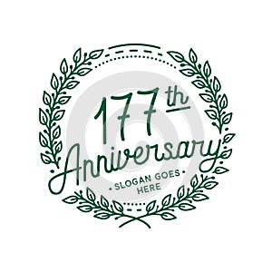 177 years anniversary celebration with laurel wreath. 177th anniversary logo.