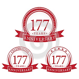 177 years anniversary celebration logotype. 177th anniversary logo collection. Set of anniversary design template.