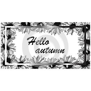 1770 autumn, autumn banner, poster,  with sunflower frame in monochrome gray