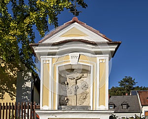 1772 carved stone relief crucifixion in Durnstein, Austria
