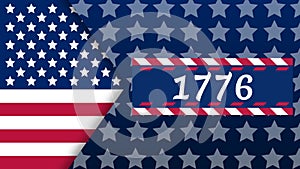 1776 animated background with moving star and usa flag