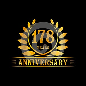 178 years anniversary celebration logo. 178th anniversary luxury design template. Vector and illustration.
