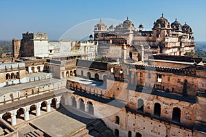 17th century Citadel of Jahangir with towers, Orchha in India. Example of Indian and Mughal style of architecture