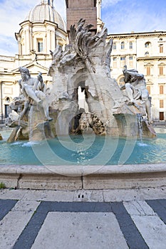 17th century Fountain of the Four Rivers located in Piazza Navona, Rome, Italy