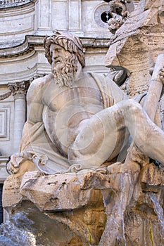 17th century Fountain of the Four Rivers located in Piazza Navona, Rome, Italy