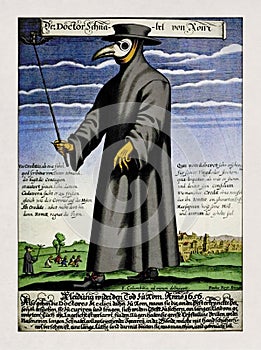 17th century illustration of a plague doctor in Rome
