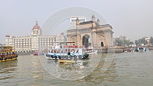 18/03/2023: Mumbai, India: View of Gateway of India and boats