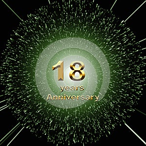 18 anniversary. golden numbers on a festive background. poster or card for anniversary celebration, party