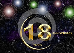 18 anniversary. golden numbers on a festive background. poster or card for anniversary celebration, party