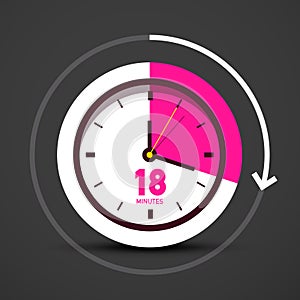18 Eighteen Minutes Icon with Clock. Watch Symbol
