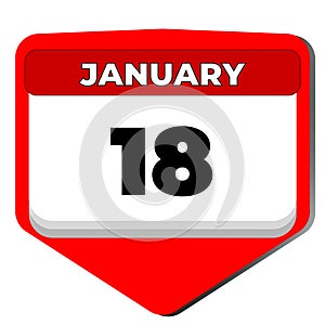 18 January vector icon calendar day. 18 date of January. Eighteenth day of January. 18th date number. 18 day calendar