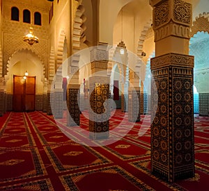 18 Nov 2020, Bir gandouz, Morocco. Beautiful interior of Al Fath Mosque situated in Bir gandouz, Moroccan Sahara.