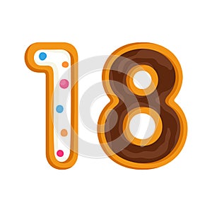 18 number sweet glazed doughnut vector illustration