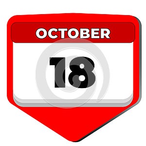 18 October vector icon calendar day. 18 date of October. Eighteenth day of October. 18th date number. 18 day calendar