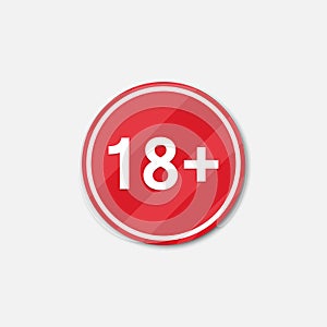 18 plus age restrictions icon with shadow. Vector illustration