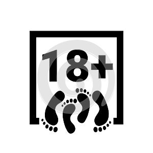 18 plus icon. Prohibition sign for persons under eighteen years of age. Sex Content for adults. Black square with 18