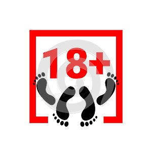 18 plus icon. Prohibition sign for persons under eighteen years of age. Sex Content for adults. Red square with numbers