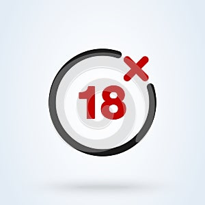 18 plus icon in trendy flat style isolated on background. 18 puls vector red