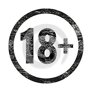 18 plus movie icon in trendy grunge style isolated on white background. Adult content. Under eighteen years sign