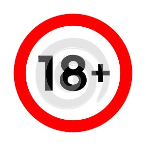 18 plus oval sign, isolated on background. Under eighteen age restriction symbol, vector template.