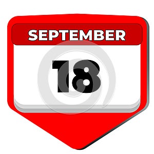 18 September vector icon calendar day. 18 date of September. Eighteenth day of September. 18th date number. 18 day