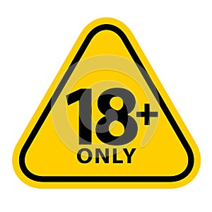 18 sign warning symbol isolated on white background, over 18 plus only censored, eighteen age older forbidden adult content