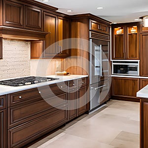 18 A traditional-style kitchen with a mix of white and wooden cabinetry, a classic subway tile backsplash, and a large range hoo