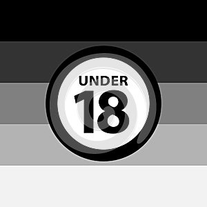 18 under sign warning symbol on the heterosexual pride flags background, LGBTQ pride flags of lesbian, gay, bisexual