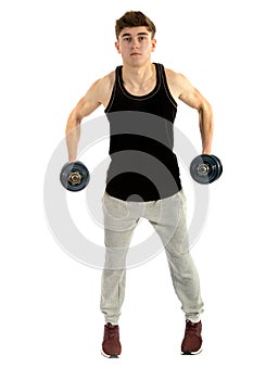 18 year old teenage boy exercising with weights