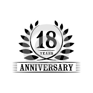 18 years anniversary celebration logo. 18th anniversary luxury design template. Vector and illustration.