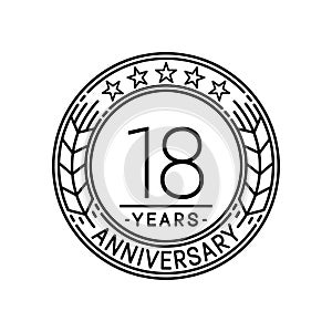 18 years anniversary celebration logo template. 18th line art vector and illustration.