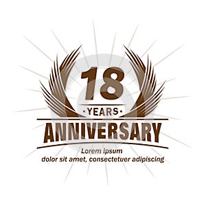 18 years anniversary. Elegant anniversary design. 18th years logo.