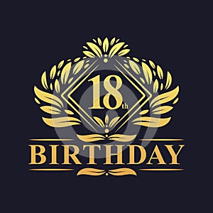 18 years Birthday Logo, Luxury Golden 18th Birthday Celebration